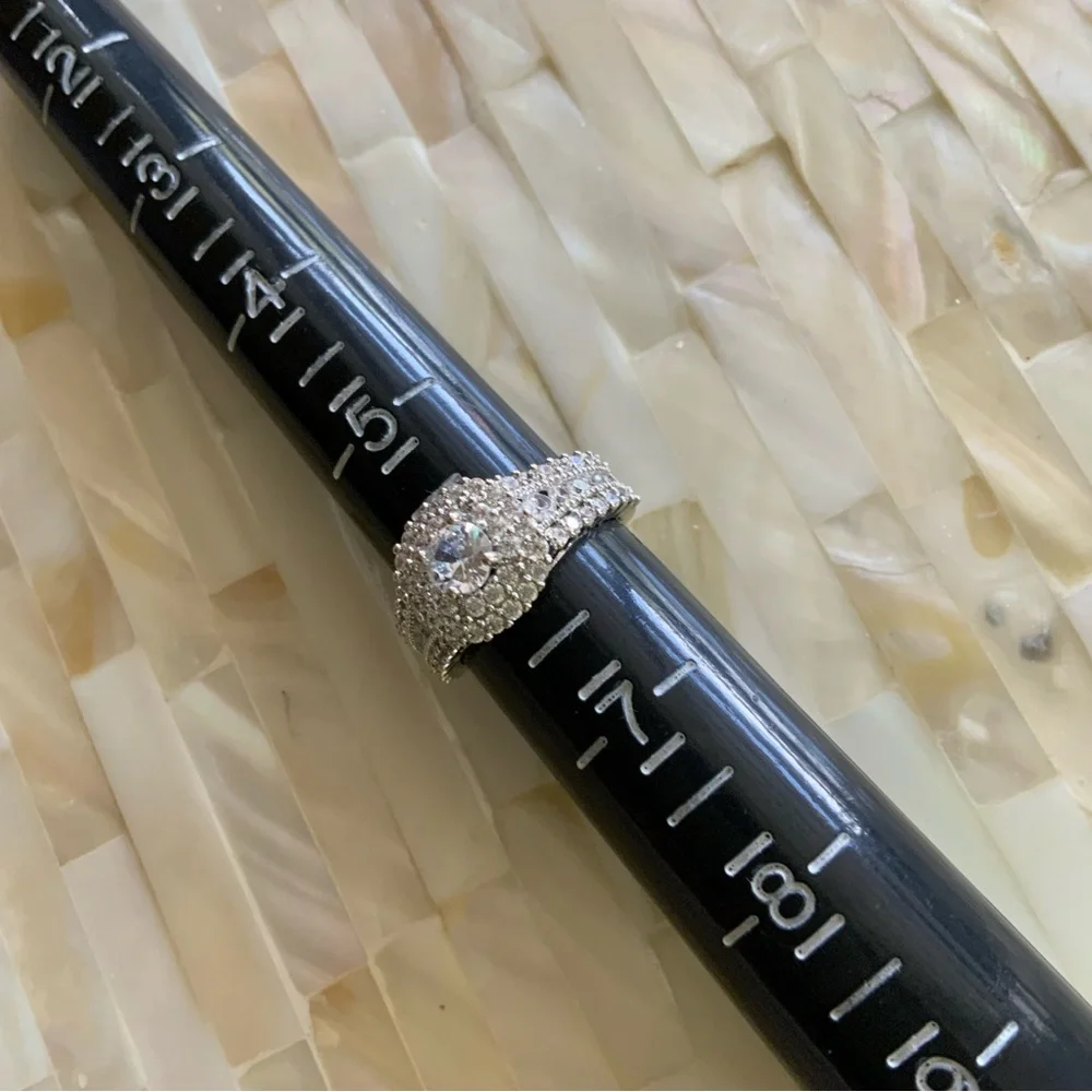 Ring Dome Shape CZ With Double Halo 925 Silver CZ Band Size 6